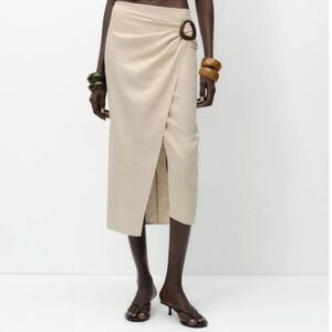 Zara Linen Buckle Midi Skirt
